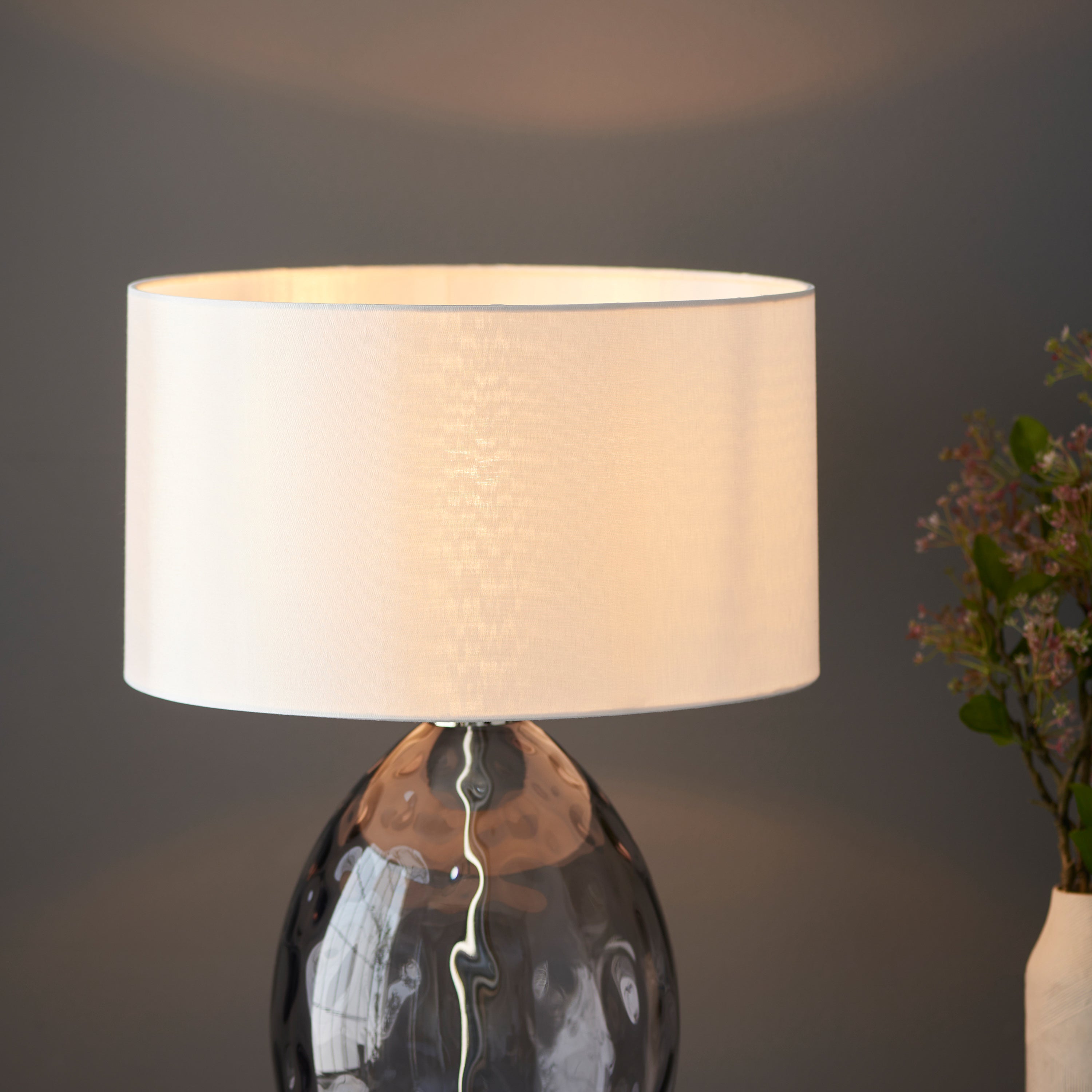 Willow Bright Nickel & Dimple Smoked Glass Table Lamp